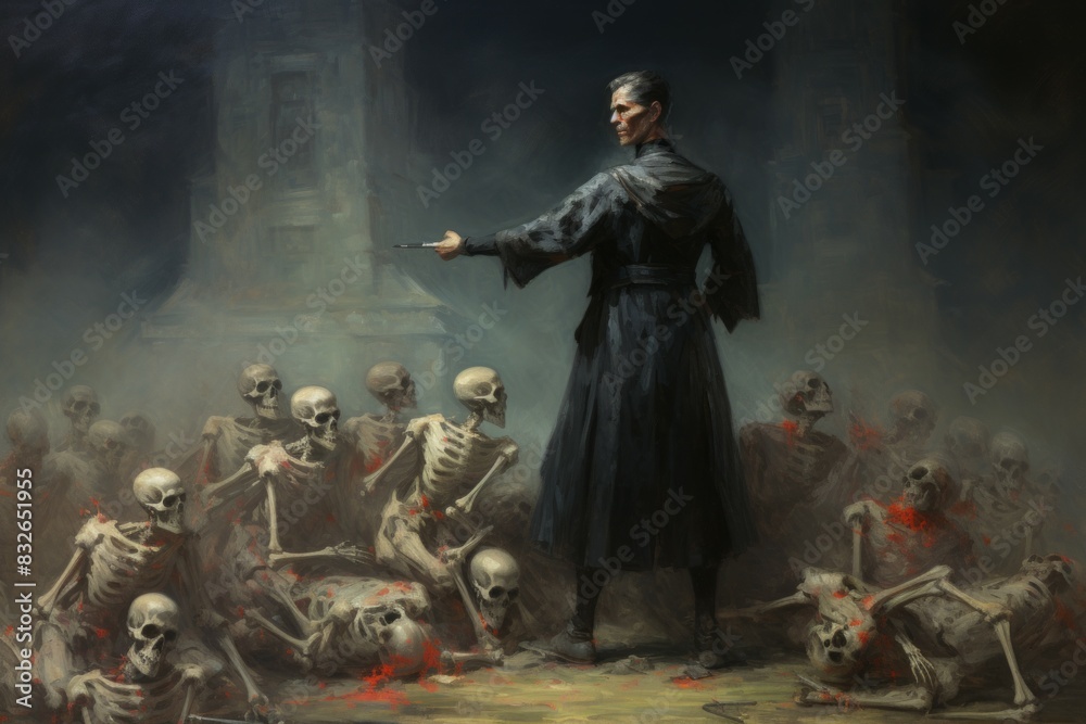 Canvas Prints A ruthless and calculating necromancer, raising armies of the undead to do their bidding. - Generative AI