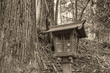 The red torii gate leading to Lake Ashi of Hakone Shrine in Motohakone, Hakone-machi