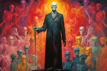 Naklejka premium A ruthless and calculating necromancer, raising armies of the undead to do their bidding. - Generative AI
