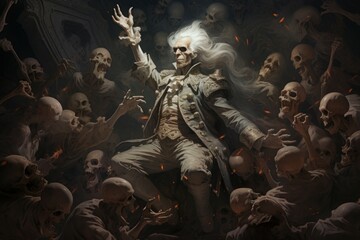 Fototapeta premium A ruthless and calculating necromancer, raising armies of the undead to do their bidding. - Generative AI