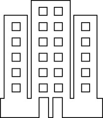 Building icon containing house, office, bank, school, hotel, shop, university, city, real estate and hospital symbol. Solid line black vector isolated on transparent background