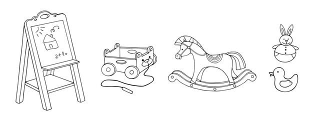 Linear sketches, coloring pages for children's educational toys. Vector graphics.