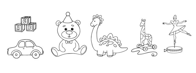 Line sketches, coloring pages for children's figures, educational toys. Vector graphics.