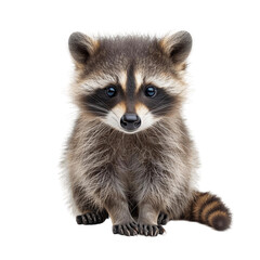 Adorable raccoon with fluffy fur and expressive eyes sitting, perfect for wildlife or cute animal-themed designs.