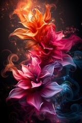 Three Colorful Flowers on a Black Background