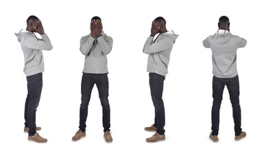 Obraz premium line of a group same man covering her face with her hand on white background