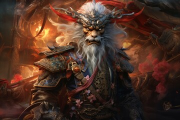 A fearsome half-dragon warrior, with fiery breath and scales as tough as steel. - Generative AI