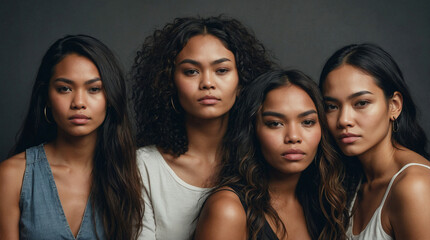Obraz premium A diverse group of women of different ages, races, and styles stand together, exuding a sense of unity, strength, and empowerment