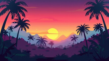 Fototapeta premium Landscape background with palm trees
