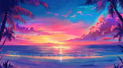 Landscape background with palm trees