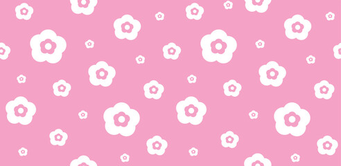 abstract square seamless pattern with cute chamomile flowers. cute floral pink background surface design, textile, print, wrapp paper, cover. vector art illustration.