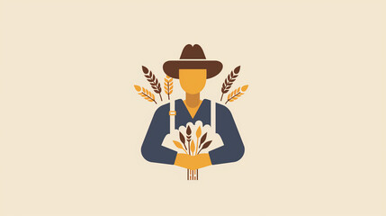 Logo design, vector style, minimalist, a farmer holding a pile of wheat