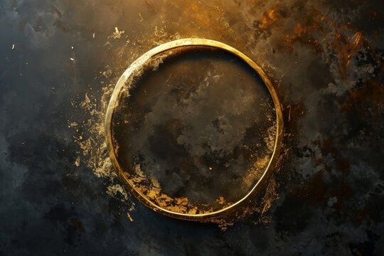 A gold circle with a dark background concept, AI-generated