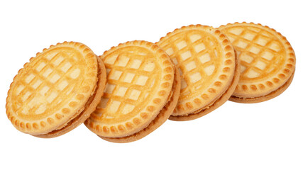 Sandwich biscuits with filling on a white background