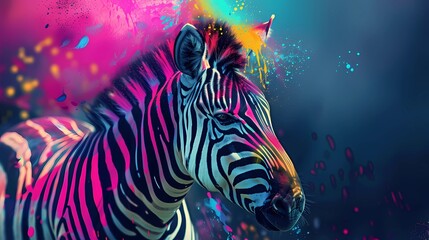 A painting of a zebra with with a colorful line background, Generative AI illustrations. 