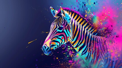 A painting of a zebra with with a colorful line background, Generative AI illustrations. 
