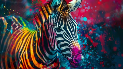 A painting of a zebra with with a colorful line background, Generative AI illustrations. 