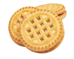 Sandwich biscuits with filling on a white background
