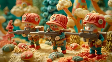 A group of toy lego figures a children's fantasies, Lovely little soldiers, Generative AI illustrations. 