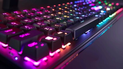 Fototapeta premium a keyboard with the rainbow lights, Generative AI illustrations. 