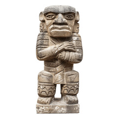 Detailed carving of a tribal statue with intricate patterns isolated on a transparent back