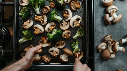 a person is cooking mushrooms in a pan with mushrooms, Generative AI illustrations.