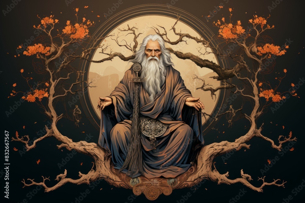 Wall mural a wise old sage, adorned in flowing robes and possessing vast knowledge of ancient lore. - generativ