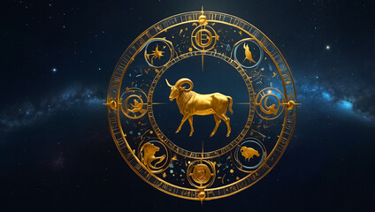Zodiac sign Aries golden on a dark background horoscope