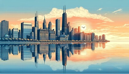 Chicago skyline at sunset