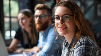 Fototapeta premium Working environment in the office, people's faces.