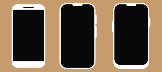 Smart phone icon mobile mockup. Front line cell phone on screen. Mobile phone symbol set. Vector illustration. 10 EPS