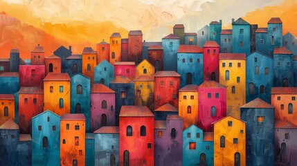 Colorful abstract artwork of townscape