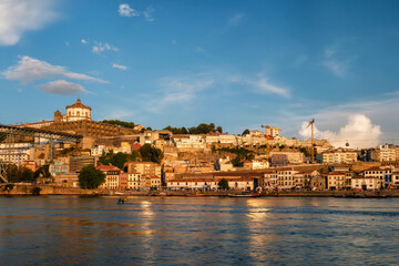 View of Vila Nova de Gaia city riverfront with Mosteiro da Serra do Pilar monastery and Dom Luis I...