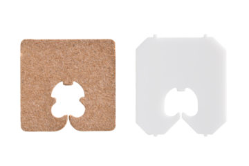 Paper cardboard and white plastic bread clip tags isolated cutout on transparent