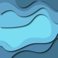 Blue waves of water Layered paper card. 3D origami design. here is an illustration.