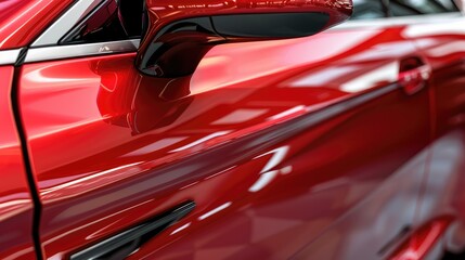 Red shiny car door with edge and handle