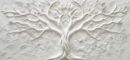 3D relief white tree wallpaper mural&nbsp;wall. AI generated illustration