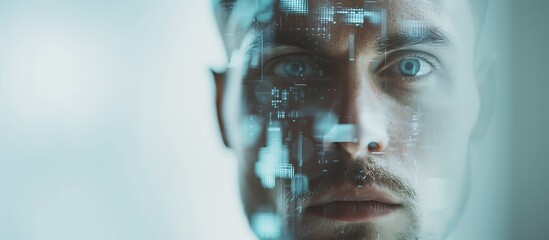 Abstract digital human face. Artificial intelligence concept of big data or cyber security. 3D rendering
