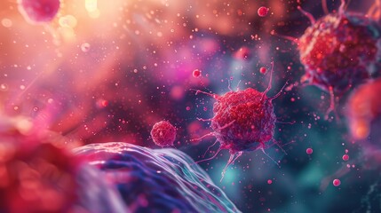 Symbolizing hope in cancer with a wave of color flooding a canvas, front view, illustrating new treatments, scifi tone, vivid, close up, medical breakthroughs, futuristic, Composite, research lab
