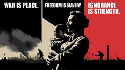 war is peace, freedom is slavery and ignorance is strength, slogan, 1984