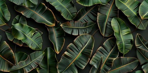 tropical banana leaf texture in garden, abstract green leaf wallpaper, large palm foliage nature dark green background. AI generated illustration