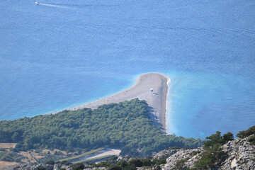 Golden horn beach of Bol, seen from Vidova Gora island Brac, Croatia