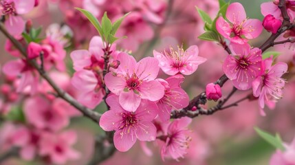 Obraz premium Close up view of pink blossoms on the tree