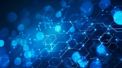 Abstract background with blue hexagon shapes and glowing connections.