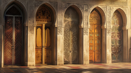 Fototapeta premium Four arched doors with different designs and colors