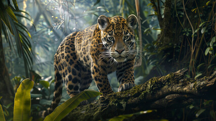 close up of a panther in the jungle, portrait of a panther, wild panther in the forest