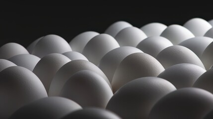 White eggs on black background with selective focus