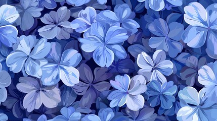 A digital art background of a pattern of blue hydrangea flowers, in shades of dark and light blue, creating an elegant floral texture.