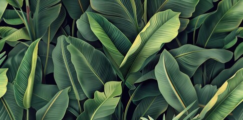 Obraz premium Green jungle leaves seamless pattern floral repeating leaf background. Amazing photo collage artistic design. AI generated illustration