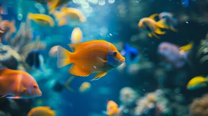 Naklejka premium Majestic orange fish in a vibrant aquarium